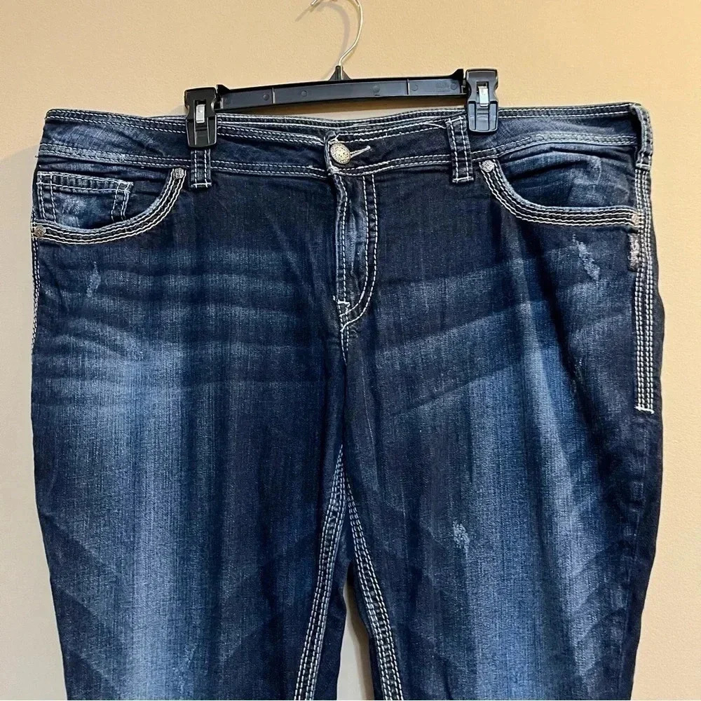 Silver Suki Surplus Jeans S224 L32 Womens Dark Wash Thick Stitched Blue Jeans - Picture 2 of 13